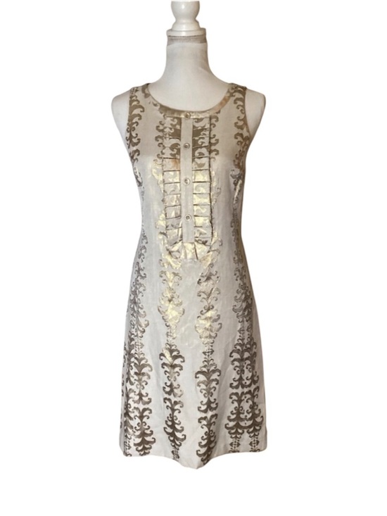 Tory Burch Dresses & Skirts - $450 Tory Burch Maggie Gold Brocade Sleeveless Shift Dress 6